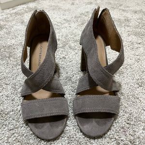 Size 9 Lucky Brand Gray Suede Strappy Heels
